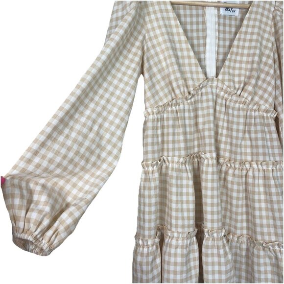 Princess Polly Ainslie MINI DRESS White Beige Gingham Size 2 Tomato Girl Summer - Picture 3 of 12